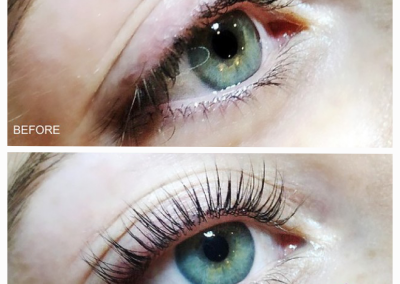 Before and after image of a lash lift service