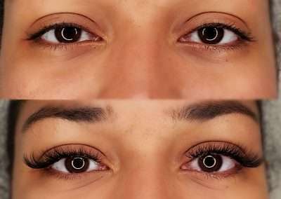 before and after comparison of volume lash extension treatment