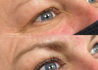 Before and after results of a lash lift and tint treatment