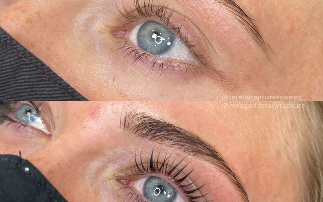 Before and after results of a lash lift and tint treatment
