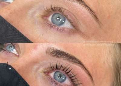 Before and after results of a lash lift and tint treatment