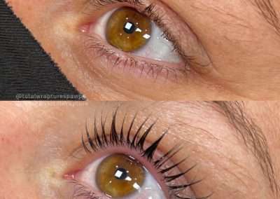 Before and after results of a lash lift and tint treatment