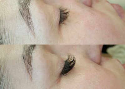 Before and after results of lash extensions.