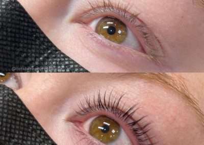 Lash lift and tint results on woman with brown eyes