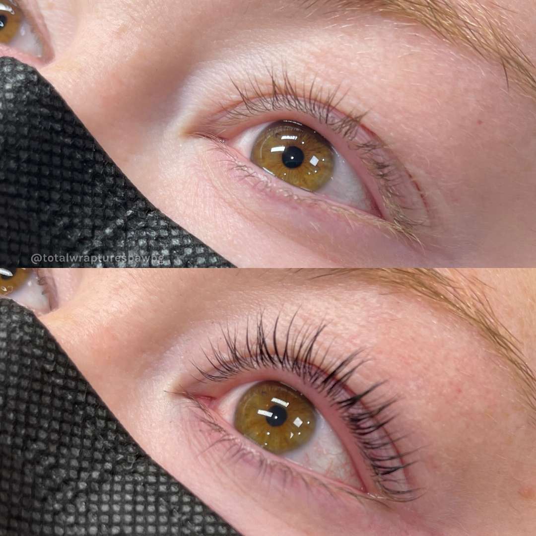 Lash lift and tint results on woman with brown eyes