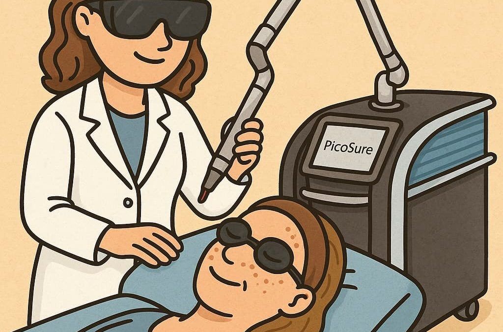 a cartoon of a person getting a Picosure Age Spots Removal Winnipeg